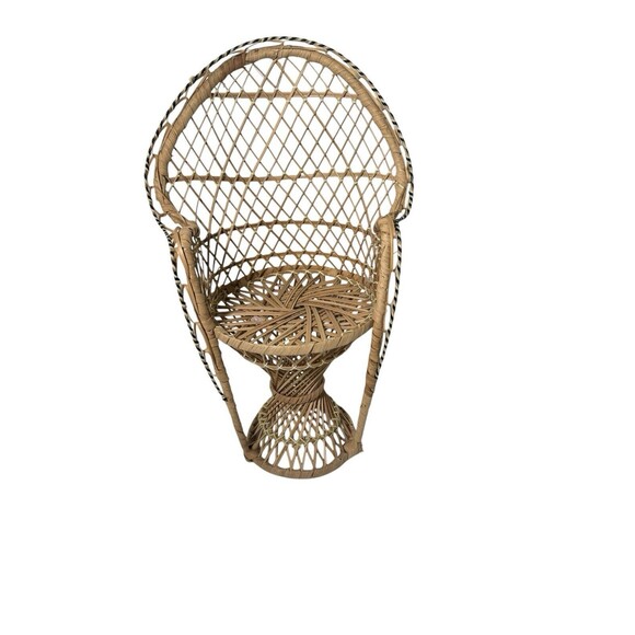 Wicker Peacock Chair Fan Back Rattan Doll Plush Plant Stand Small Boho Decor 15” - Picture 1 of 12
